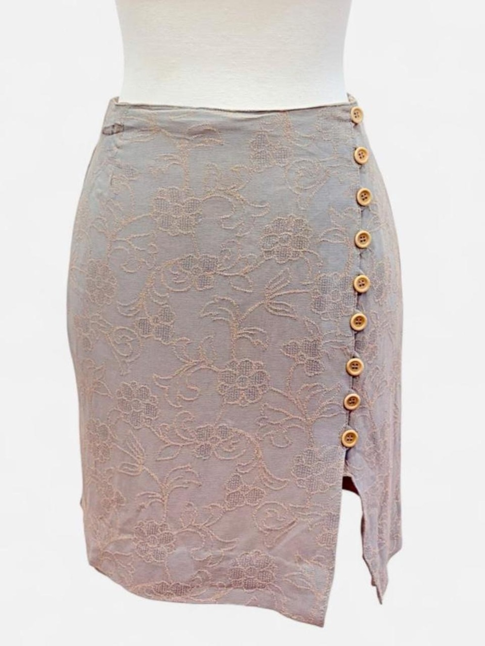 Vintage Dorothy Schoelen Platinum Silver Floral Jacquard Skirt Size 4